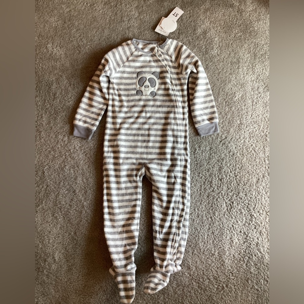 Absorba Cream and Gray Striped Panda Footie Pajamas - NEW